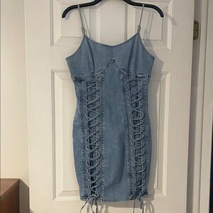 Chic Lace-Up Denim Mini Dress